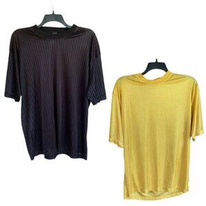 2x Oversized T-shirt with Half Sleeve in Ribbed Polyester - black/yellow